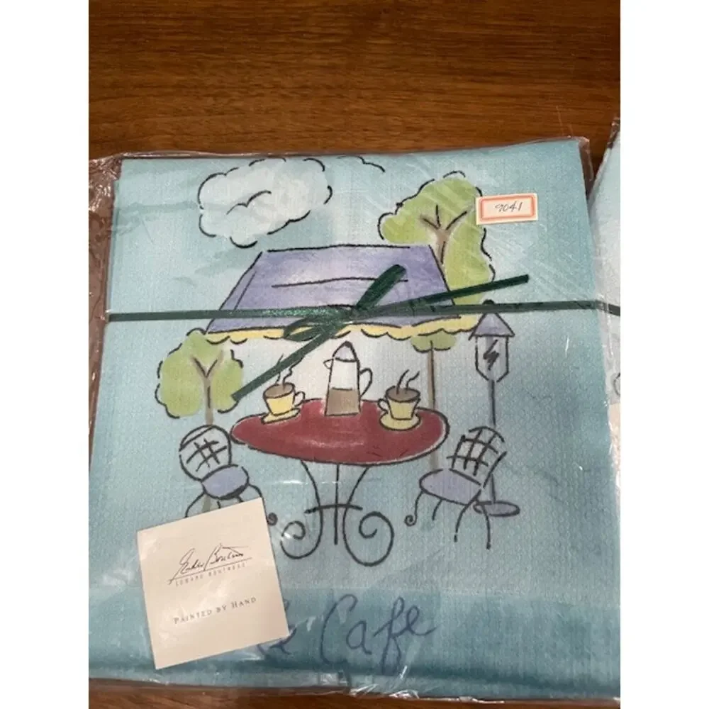 Hand Painted Tea Towels Le Cafe Set French Bistro Decor Gift Idea Cottagecore